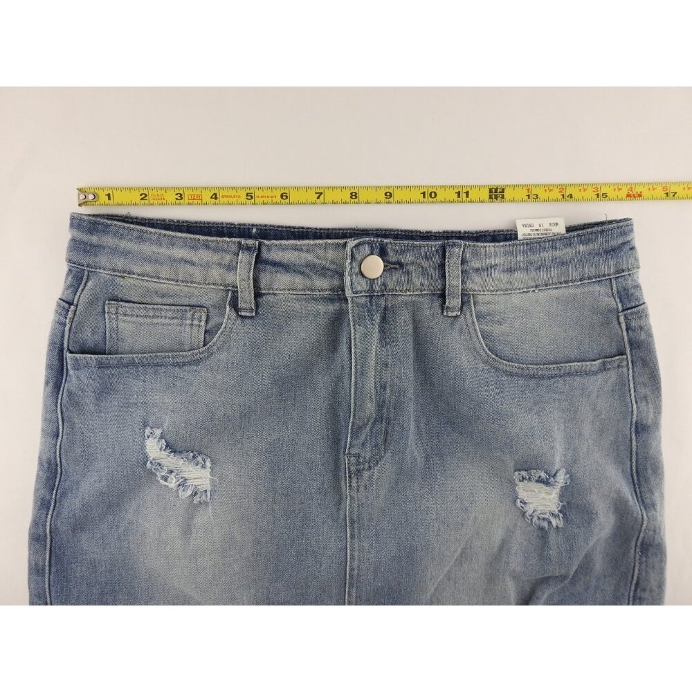 Gobles Denim Mini Skirt Light Wash Distressed Raw Hem High Rise Size Large - Picture 6 of 7